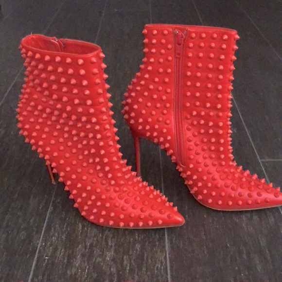Christian Louboutin Shoes - Authentic Christian Louboutin Snakilta 100 Spikes Red Corazon Bootie